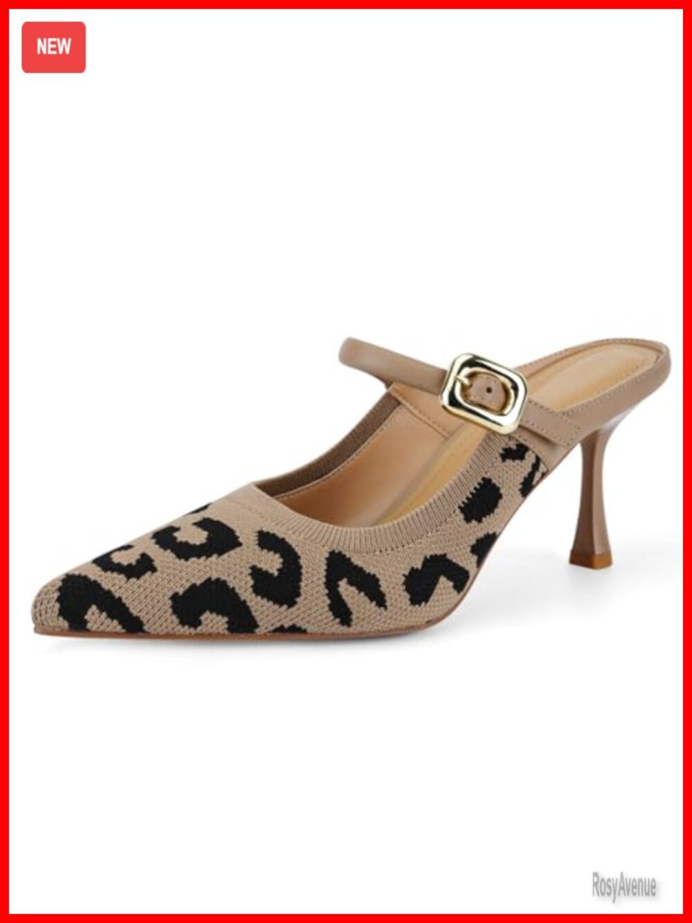 Knit Pointed Toe Heeled Mules Buckle Strap Dress Pumps 3in Heel